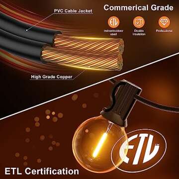 GPATIO Outdoor String Lights, 60FT Waterproof Patio Lights with 32 Hanging Lights Globe G40 Bulbs, 2700k Shatterproof for Backyard Gazebo Porch Garden Commerical Outside Decor