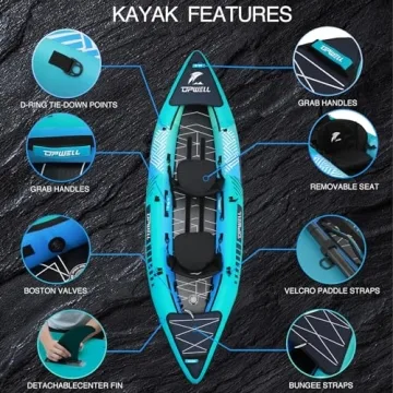 11' Inflatable Kayak with Drop Stitch Floor 1 Person 2 Person Adult Blow up Kayaks Foldable Boat Canoe, Aurora Blue