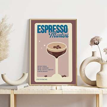 Espresso Martini Canvas Aesthetic Martini Cocktail Print Retro Cocktail Posters Espresso Martini Retro Poster Lllustration Art Wall Coffee Beans Liquor Art Wall Decor Bar Kitchen 16x24inch No Frame