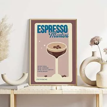 Espresso Martini Canvas Aesthetic Martini Cocktail Print Retro Cocktail Posters Espresso Martini Retro Poster Lllustration Art Wall Coffee Beans Liquor Art Wall Decor Bar Kitchen 16x24inch No Frame