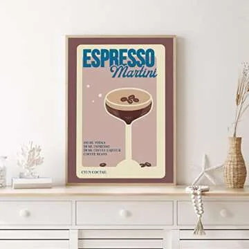 Espresso Martini Canvas Aesthetic Martini Cocktail Print Retro Cocktail Posters Espresso Martini Retro Poster Lllustration Art Wall Coffee Beans Liquor Art Wall Decor Bar Kitchen 16x24inch No Frame