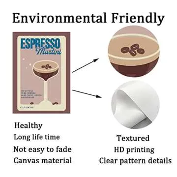 Espresso Martini Canvas Aesthetic Martini Cocktail Print Retro Cocktail Posters Espresso Martini Retro Poster Lllustration Art Wall Coffee Beans Liquor Art Wall Decor Bar Kitchen 16x24inch No Frame