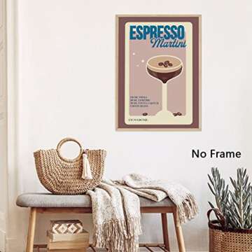 Espresso Martini Canvas Aesthetic Martini Cocktail Print Retro Cocktail Posters Espresso Martini Retro Poster Lllustration Art Wall Coffee Beans Liquor Art Wall Decor Bar Kitchen 16x24inch No Frame