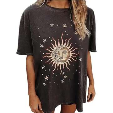 Remidoo Women's Graphic Tee Sun Print Oversized T Shirt Top Blouse