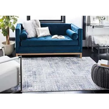 SAFAVIEH Amelia Collection Area Rug - 5'3" x 7'6", Blue & Grey, Modern Abstract Distressed Design, Non-Shedding & Easy Care, Ideal for High Traffic Areas in Living Room, Bedroom (ALA786M)