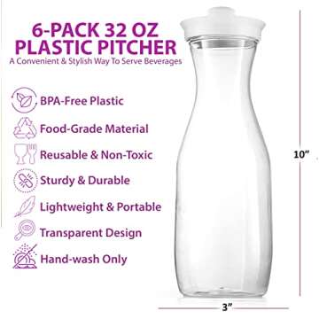 DilaBee Plastic Water Pitcher With Lid (32 Oz) Round Carafe Pitchers for drinks, Milk, Smoothie, Ice...