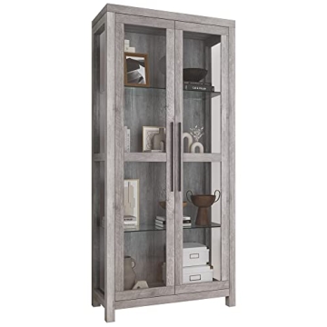 BELLEZE Glass Display Cabinet, Tall Curio Cabinet with Tempered Glass Doors for Living Room, Trophy ...