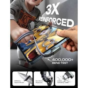 AINOPE 240W Long USB C Cable Multi Charging Cable Fast Charging C Type Charger Fast Charge USB to USB C Cable,Right Angle USB C USB to C Fit iPhone 16 15 Pro Max iPad Samsung S25 Ultra 10FT Grey