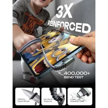 AINOPE 240W Long USB C Cable Multi Charging Cable Fast Charging C Type Charger Fast Charge USB to USB C Cable,Right Angle USB C USB to C Fit iPhone 16 15 Pro Max iPad Samsung S25 Ultra 10FT Grey