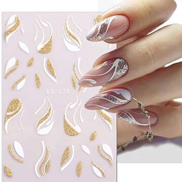 French Shining Line Nail Art Stickers - Gold Metal Curve Wavy Stripe Decals, 3D Glitter Lines, DIY Nail Manicure Decoration for Women