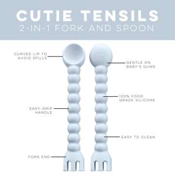 Ryan & Rose Cutie Tensils Baby Spoon and Fork [2 Pack] (Blue)