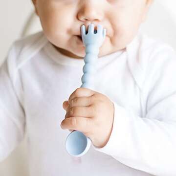 Ryan & Rose Cutie Tensils Baby Spoon and Fork [2 Pack] (Blue)