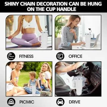 Odiwellan Straw Topper for Stanley Cup 40&30oz,10mm Bling Flower Straw Cover Cap,Sparkle Butterfly Straw Lips and Matching Chain Charms Reusable for Tumbler Accessories (Black)