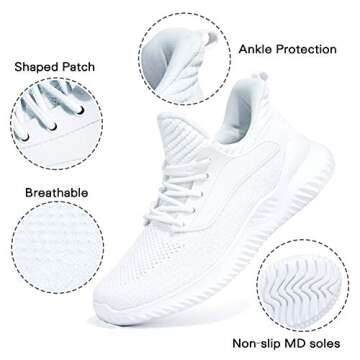 Akk White Sneakers for Women Walking Shoes Comfortable Lightweight Womens Work Casual Tennis Shoes for Gym 7.5 US White