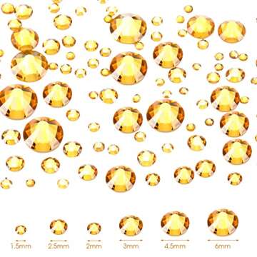 2000 Pieces Flat Back Gems Rhinestones 6 Sizes (1.5-6 Mm) Round Crystal Rhinestones with Pick up Tweezer and Rhinestones Picking Pen for Crafts Nail Clothes Shoes Bags DIY Art (Gold)