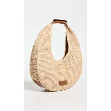 STAUD Women's Large Raffia Moon Tote Bag, Natural/Tan, One Size
