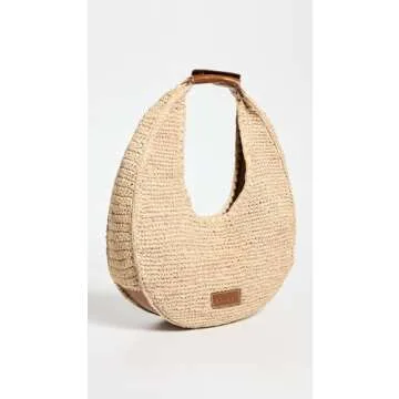 STAUD Women's Large Raffia Moon Tote Bag, Natural/Tan, One Size