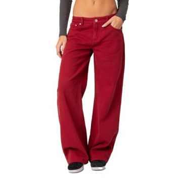 Kodaruber Women Y2k Low Rise Baggy Jeans in Wine Red