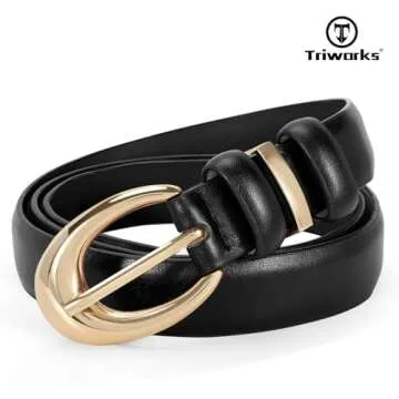 TRIWORKS 2 Pack Women Leather Belt for Jeans Pants Fashion Ladies Skinny Faux Leather Belt with Gold Buckle