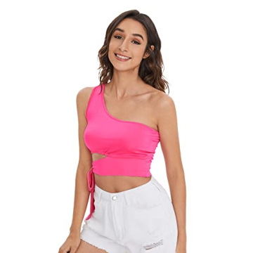 Verdusa Neon One Shoulder Crop Top for Trendy Fun