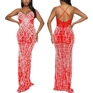 Zoctuo Women's Sexy Elegant Rhinestone Birthday Dresses Sparkly Party Club Night Outfits(L6689,Red,M...