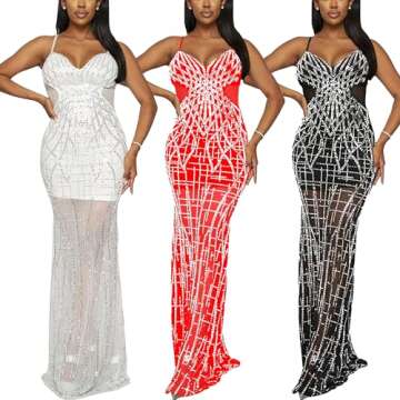 Zoctuo Women's Sexy Elegant Rhinestone Birthday Dresses Sparkly Party Club Night Outfits(L6689,Red,M)