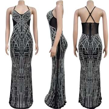 Zoctuo Women's Sexy Elegant Rhinestone Birthday Dresses Sparkly Party Club Night Outfits(L6689,Red,M)