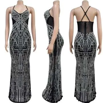 Zoctuo Women's Sexy Elegant Rhinestone Birthday Dresses Sparkly Party Club Night Outfits(L6689,Red,M)