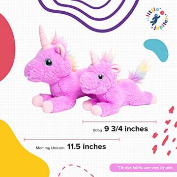 Mommy & Baby Unicorn Gift for Girls 4 - 5 - 6 - 7 yrs - Stuffed Animal Set w/ 2 Purple Plush Toys - Rainbow Purse Bag, Doll Pillow, Blanket, & Birth Certificate Plushies for Birthday (Purple Tie Dye)