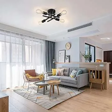 SunRider Industrial 4-Light Semi Flush Mount Ceiling Light Fixture, Modern Farmhouse Lights Matte Black, Rustic Sputnik Chandelier for Bedroom Foyer
