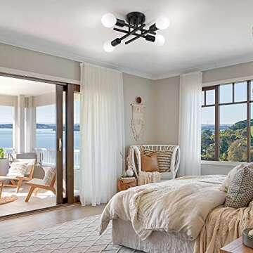 SunRider Industrial 4-Light Semi Flush Mount Ceiling Light Fixture, Modern Farmhouse Lights Matte Black, Rustic Sputnik Chandelier for Bedroom Foyer