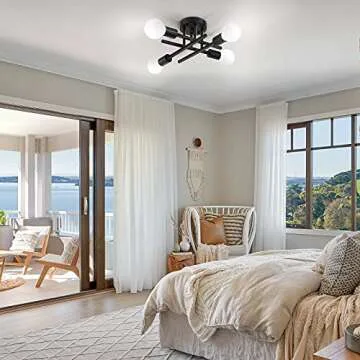 SunRider Industrial 4-Light Semi Flush Mount Ceiling Light Fixture, Modern Farmhouse Lights Matte Black, Rustic Sputnik Chandelier for Bedroom Foyer