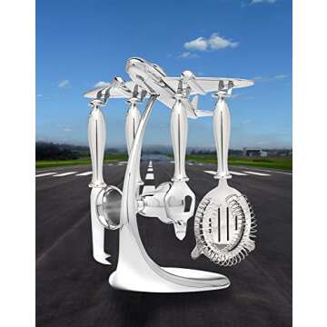 Godinger Airplane Bar Tools Set, Stainless Steel Bar Set, 5 Piece Set, Gift Set