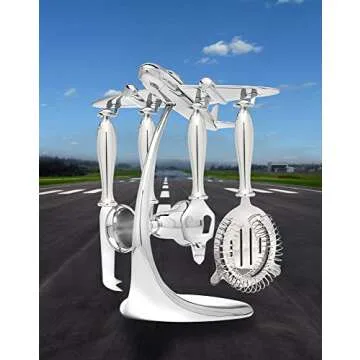 Godinger Airplane Bar Tools Set, Stainless Steel Bar Set, 5 Piece Set, Gift Set