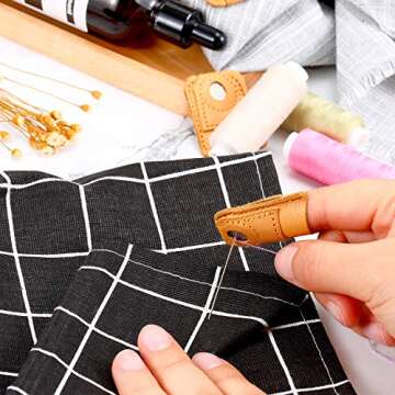 WILLBOND 4 Pieces Leather Thimbles for Hand Sewing Quilting, Leather Finger Protectors Finger Guard Pin Needles Knitting Craft Accessories DIY Sewing Tools, 2 Sizes