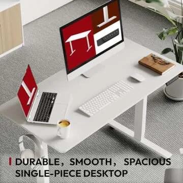 SANODESK Electric Standing Desk 48 x 24 Inches Whole-Piece Desktop Height Adjustable Stand Up Desk w/6-Button Controller Ergonomic Computer Desk for Home Office, White Frame + White Tabletop