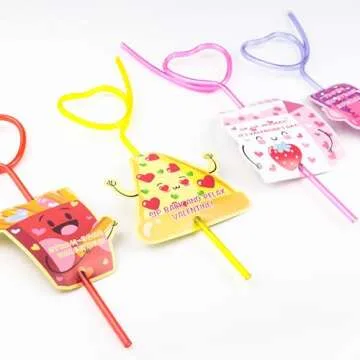 Valentine's Day Gifts Kids - Fun Straws & Cards Set