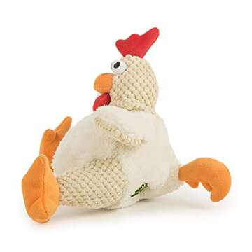 goDog Checkers Fat Rooster Squeaky Plush Dog Toy, Chew Guard Technology - White, Large