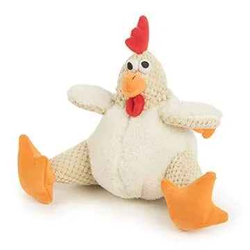 goDog Checkers Fat Rooster Plush Dog Toy with Squeaker