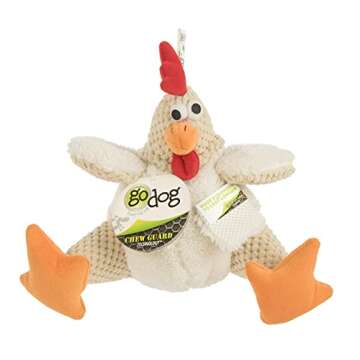 goDog Checkers Fat Rooster Plush Dog Toy with Squeaker