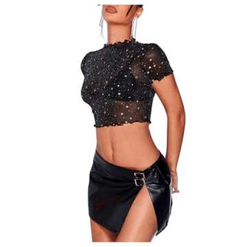 Stylish SOLY HUX Floral Print Sheer Mesh Crop Top