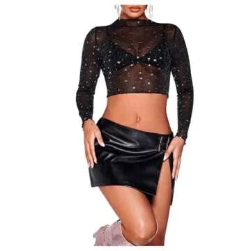 Stylish SOLY HUX Floral Print Sheer Mesh Crop Top