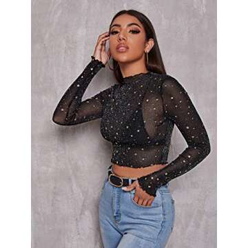 Stylish SOLY HUX Floral Print Sheer Mesh Crop Top