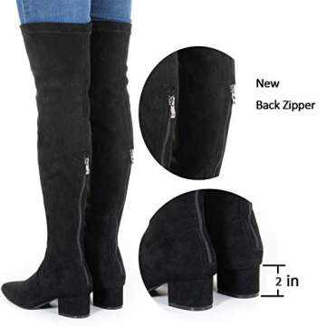 N.N.G Women Over Knee Boots Black Size 10 Winter Suede Block Thigh High Low 2inch Heel Long Autumn C...