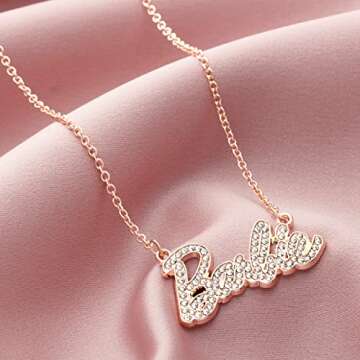 Barbie Crystal Script Logo Necklace (Rose Gold)
