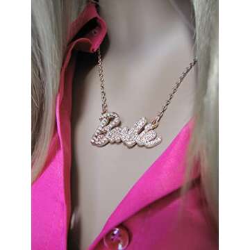 Barbie Crystal Script Logo Necklace (Rose Gold)