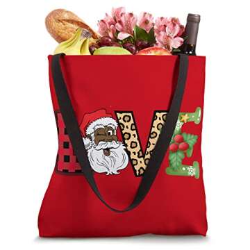 Black Cute Santa Red Black Plaid Pajamas Leopard Love Santa Tote Bag