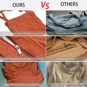 WantGor Women Corduroy Tote Bag, Large Shoulder Hobo Bags Casual Handbags Big Capacity Shopping Purs...