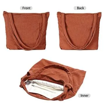 WantGor Women Corduroy Tote Bag, Large Shoulder Hobo Bags Casual Handbags Big Capacity Shopping Purses Work Bag (Brown)