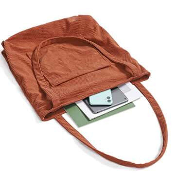 WantGor Women Corduroy Tote Bag, Large Shoulder Hobo Bags Casual Handbags Big Capacity Shopping Purses Work Bag (Brown)